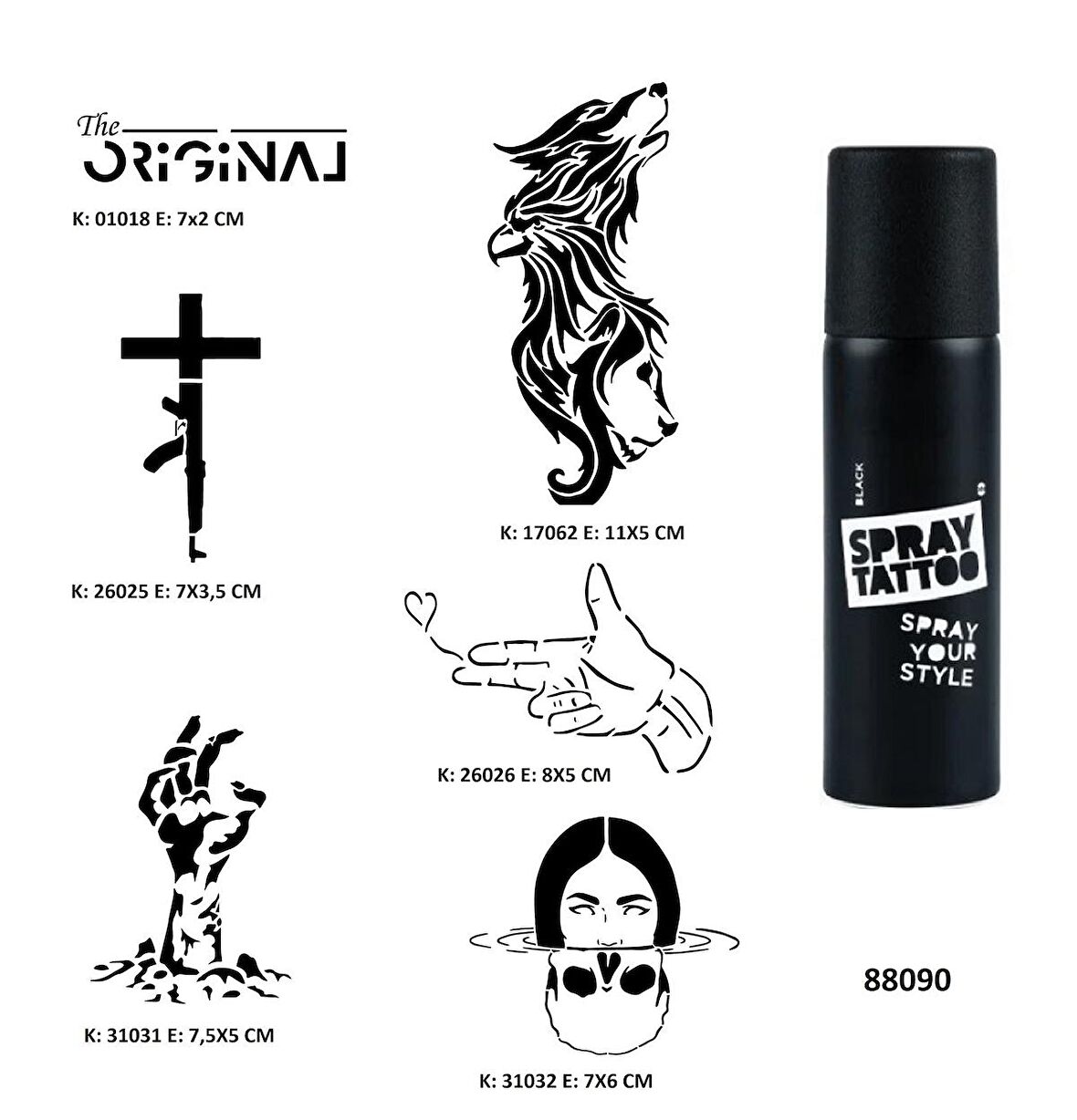Savaş ve Zombi Spray Tattoo Geçici Dövme Seti Dark Siyah Sprey 