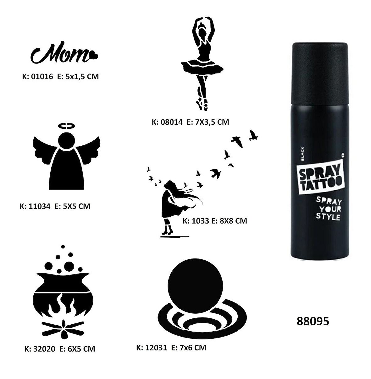 Hayal Gücü Modelleri Spray Tattoo Geçici Dövme Seti Dark Siyah Sprey 