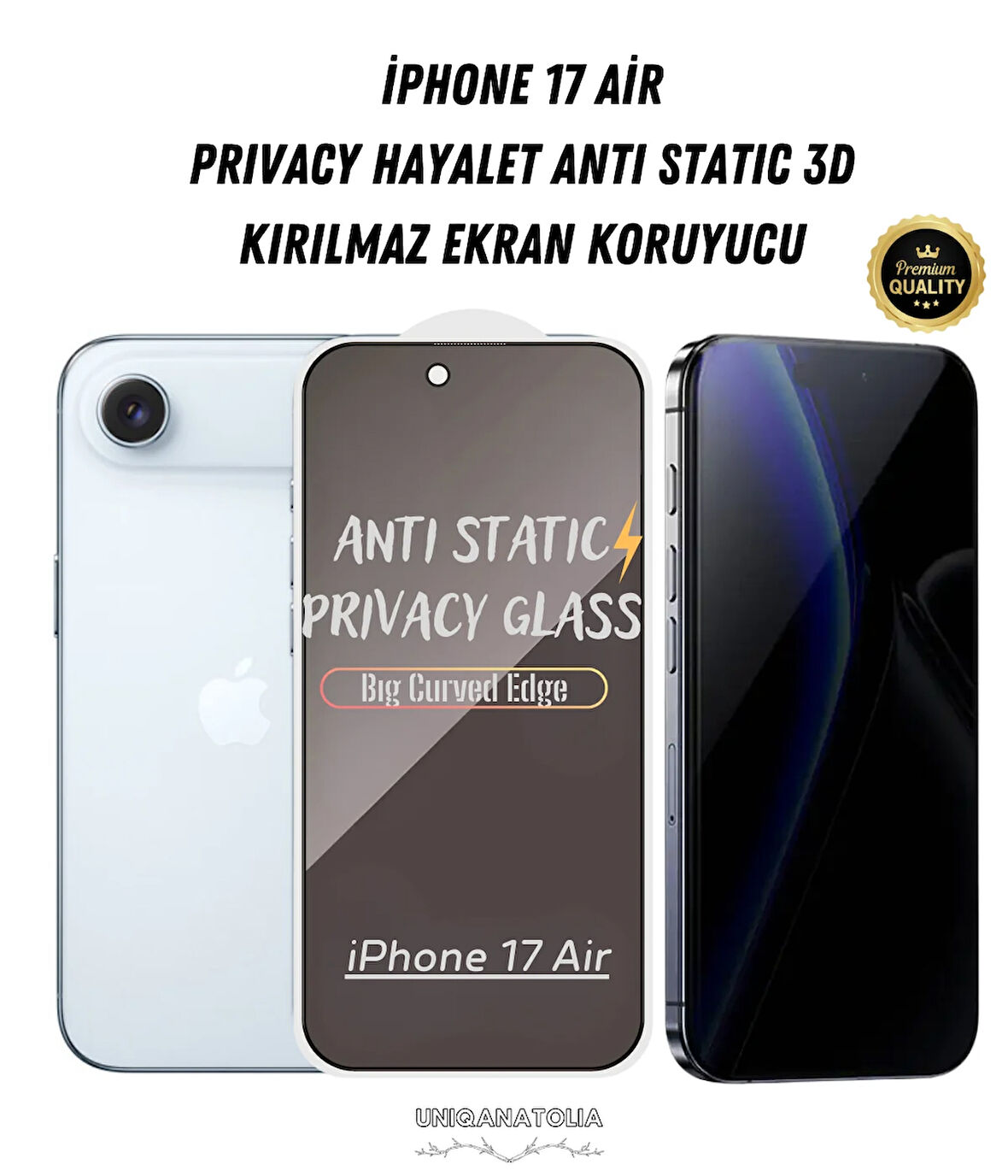 iPhone 17 Air Anti-Static 3D Prıvacy Hayalet Toz Tutmayan Kırılmaz Ekran Koruyucu