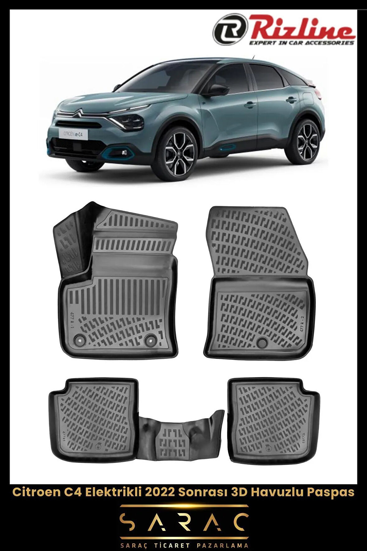 Rizline Citroen C4 Elektrikli 2024 Model 3D Havuzlu Paspas