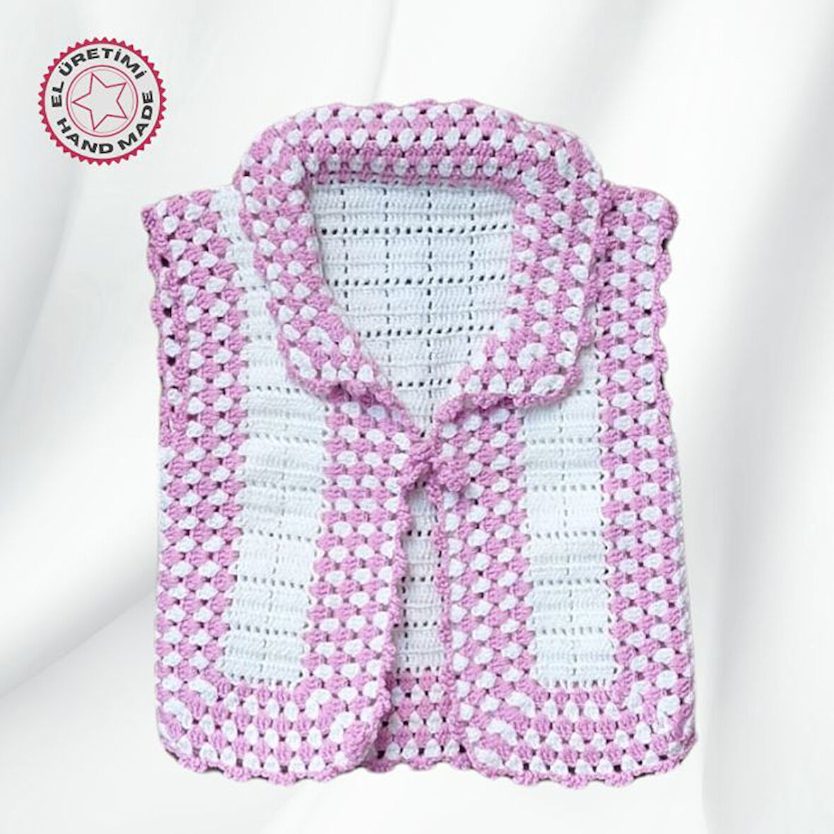 Uretti - Yıldız 7202 9515 El Örgüsü Pembe Renk Kız Çocuk Yelek / 2 Yaş