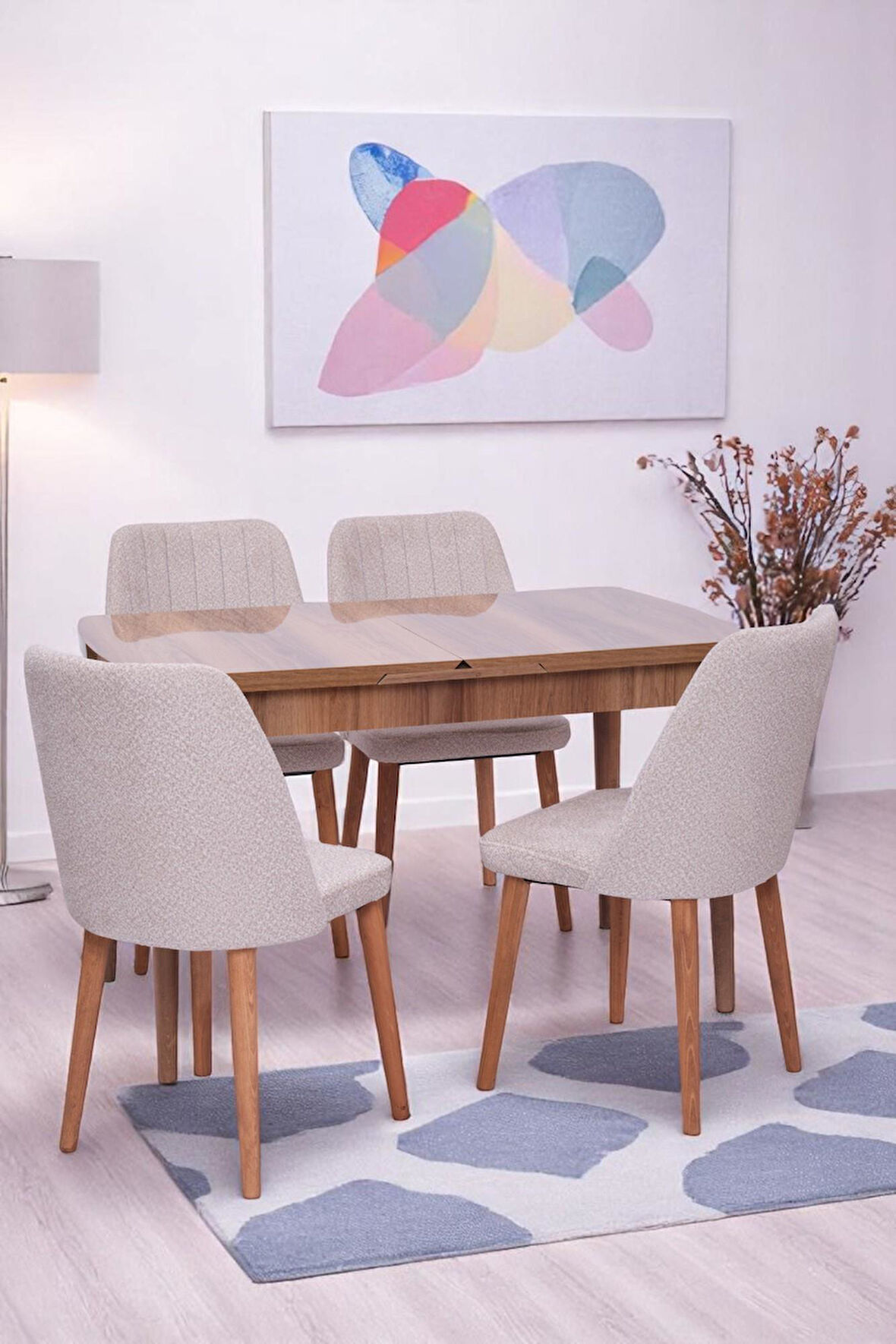 Nehir Milano MDF Lak Panel Açılır Mutfak Masa Takımı 75x130cm