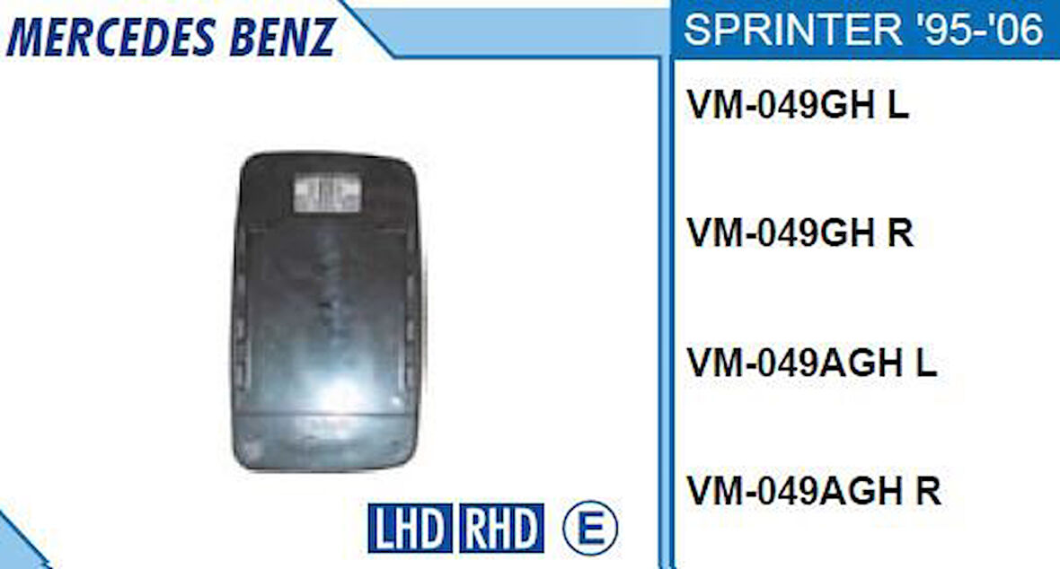 DİKİZ AYNA CAMI SOL MERCEDES SPRINTER 95-99 KÖR NOKTALI (VAR)ISITMALI