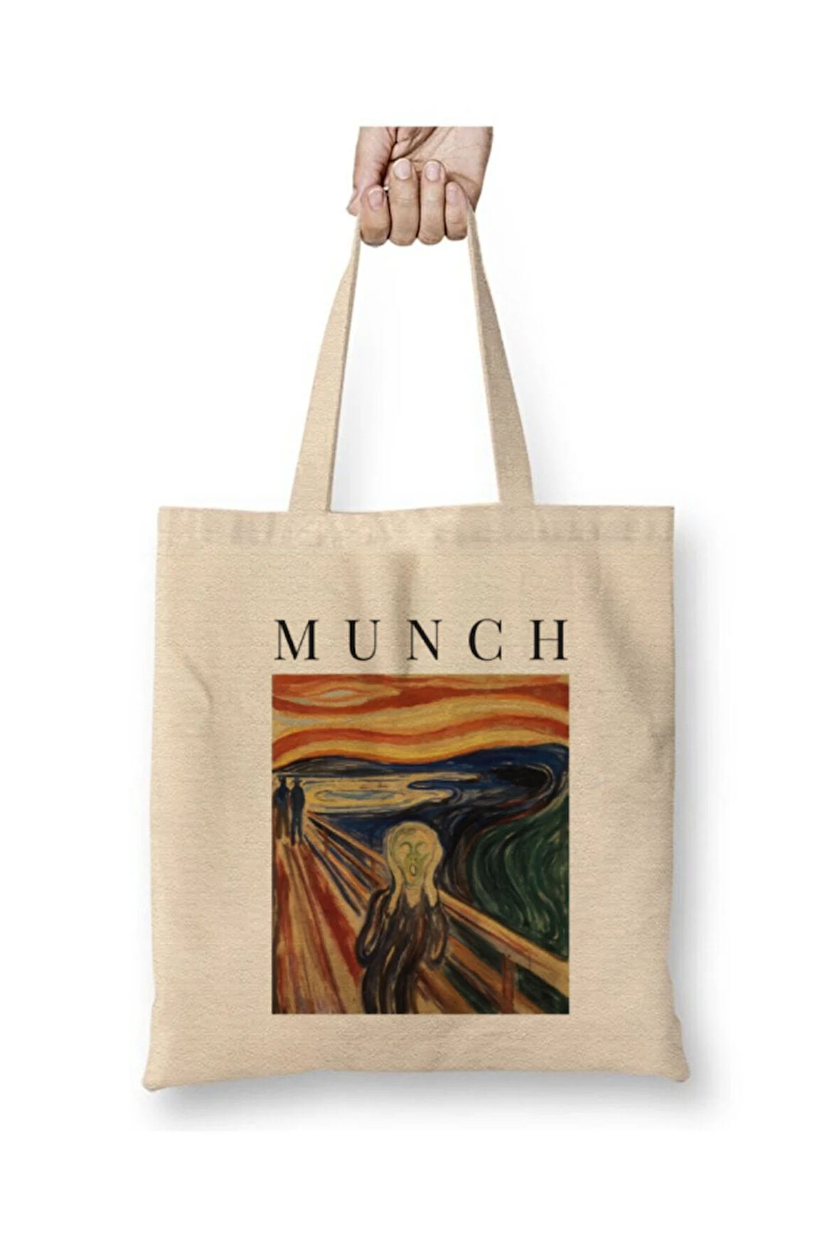 Munch Çığlık Scream Beyaz Bez Çanta Uzun Saplı Alışveriş Çantası Plaj Çantası