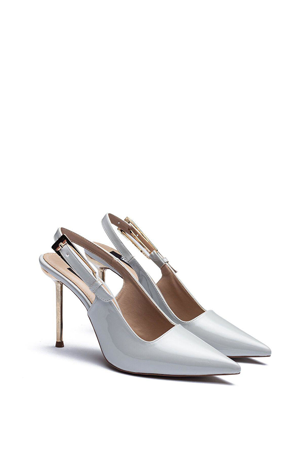 9290 Kadın Arkası Açık Burnu Sivri Galvaniz Ökçeli Sitiletto Ayakkabı