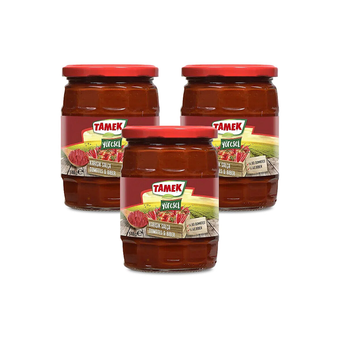 Tamek Domates&Biber Karışık Salça 540 gr Cam x 3 Adet