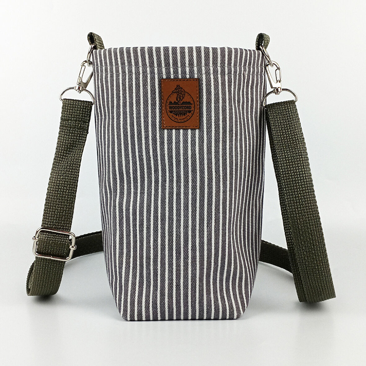 Woodycord 2 Litrelik Gri Beyaz Çizgili Kot Matara Termos Kılıfı