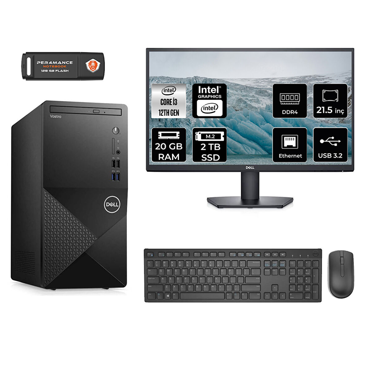 DELL VOSTRO 3910 MN35633910D018 i3 12100 20GB RAM 1TB SSD 21.5" FDOS MASAÜSTÜ PC