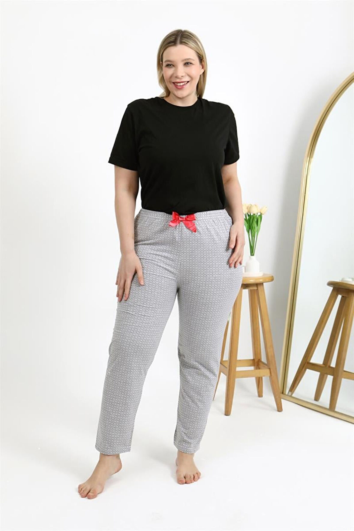 Celira Kadın Pamuklu Büyük Beden Alt Pijama Gri