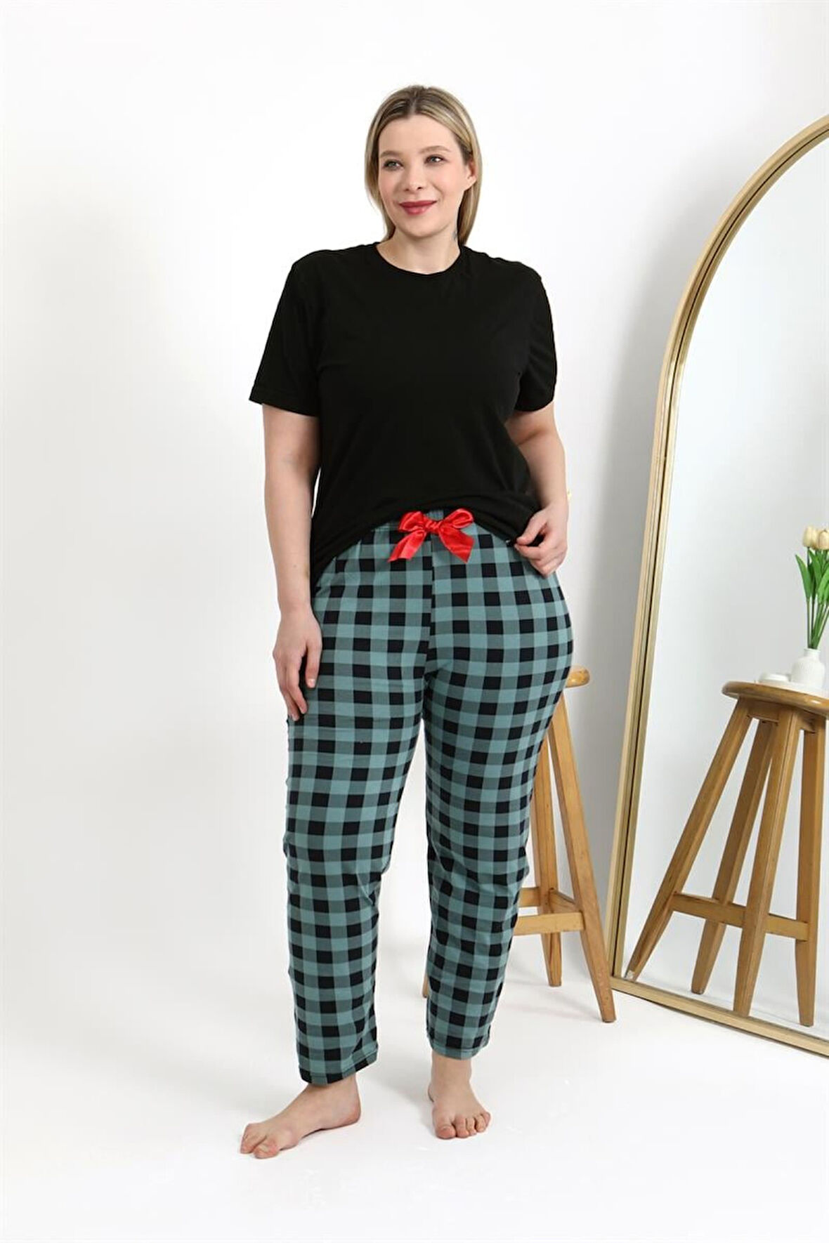 Celira Kadın Pamuklu Büyük Beden Alt Pijama Turkuaz