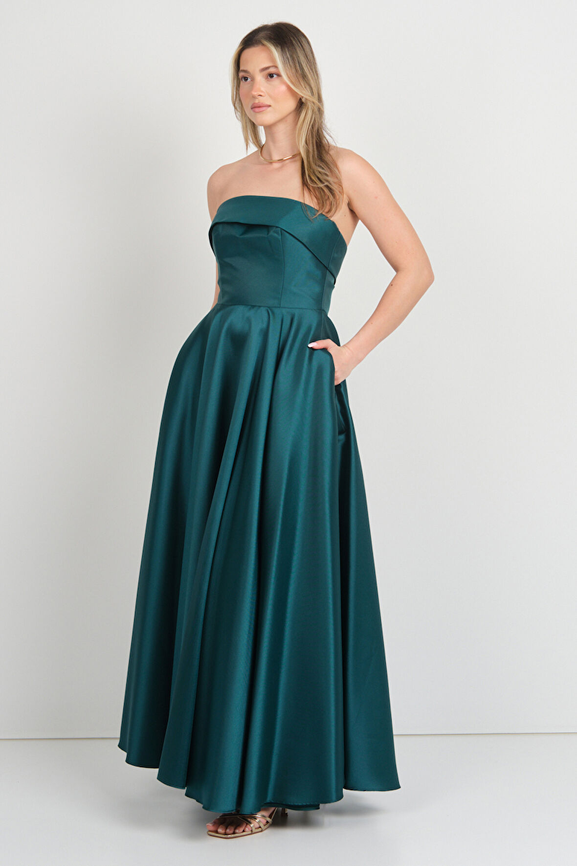 Doridorca Kadın Straplez Uzun Abiye Elbise 6068 Yeşil