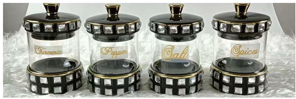 ROY KİNG HELEN 4'LÜ KAPAKLI BAHARATLIK 14*9 CM SİYAH