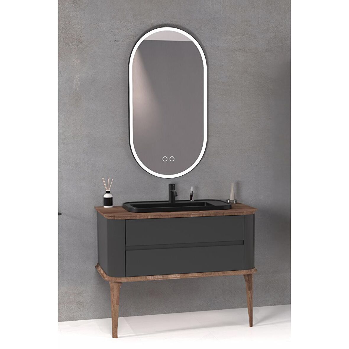 PIER 100 CM SİYAH LAVABOLU BANYO DOLABI ANTRASİT / KAYIN 