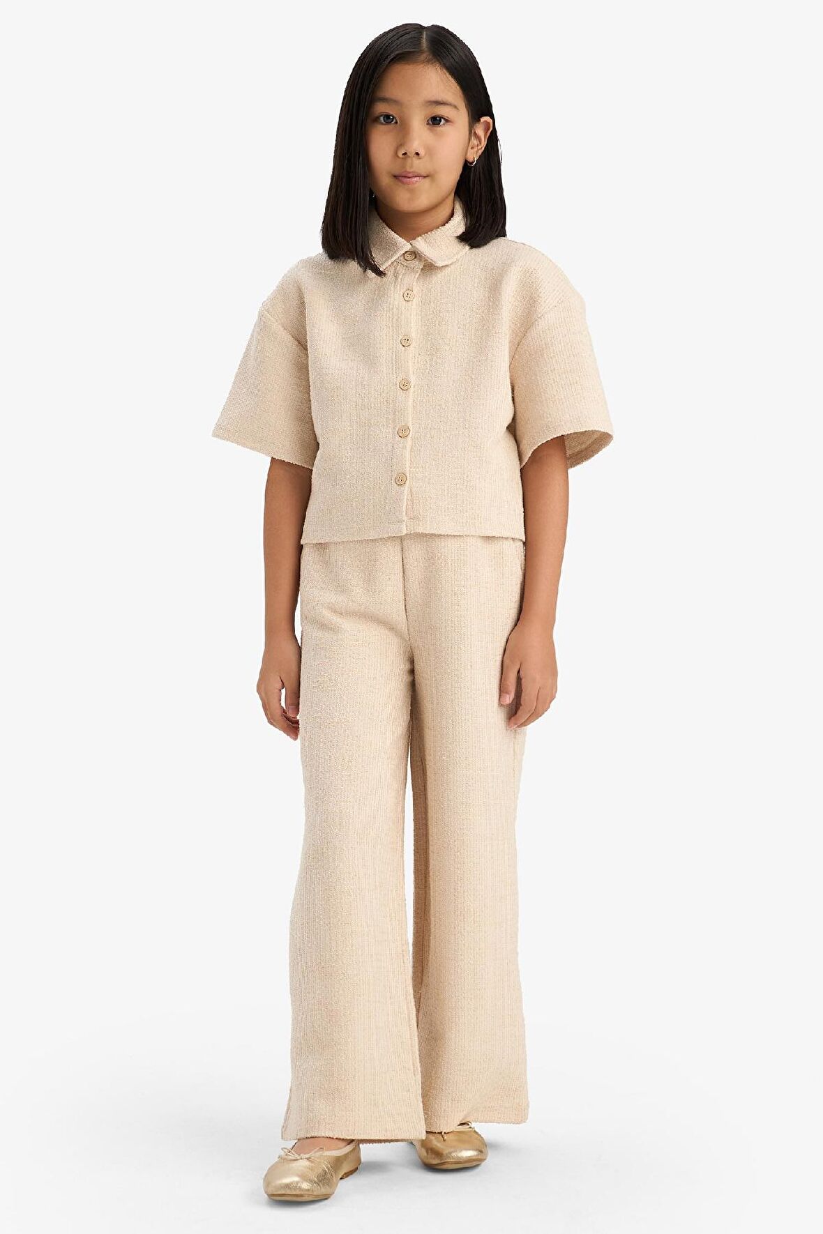Kız Çocuk Beli Lastikli Wide Leg Geniş Bol Paça Bürümcük Pantolon