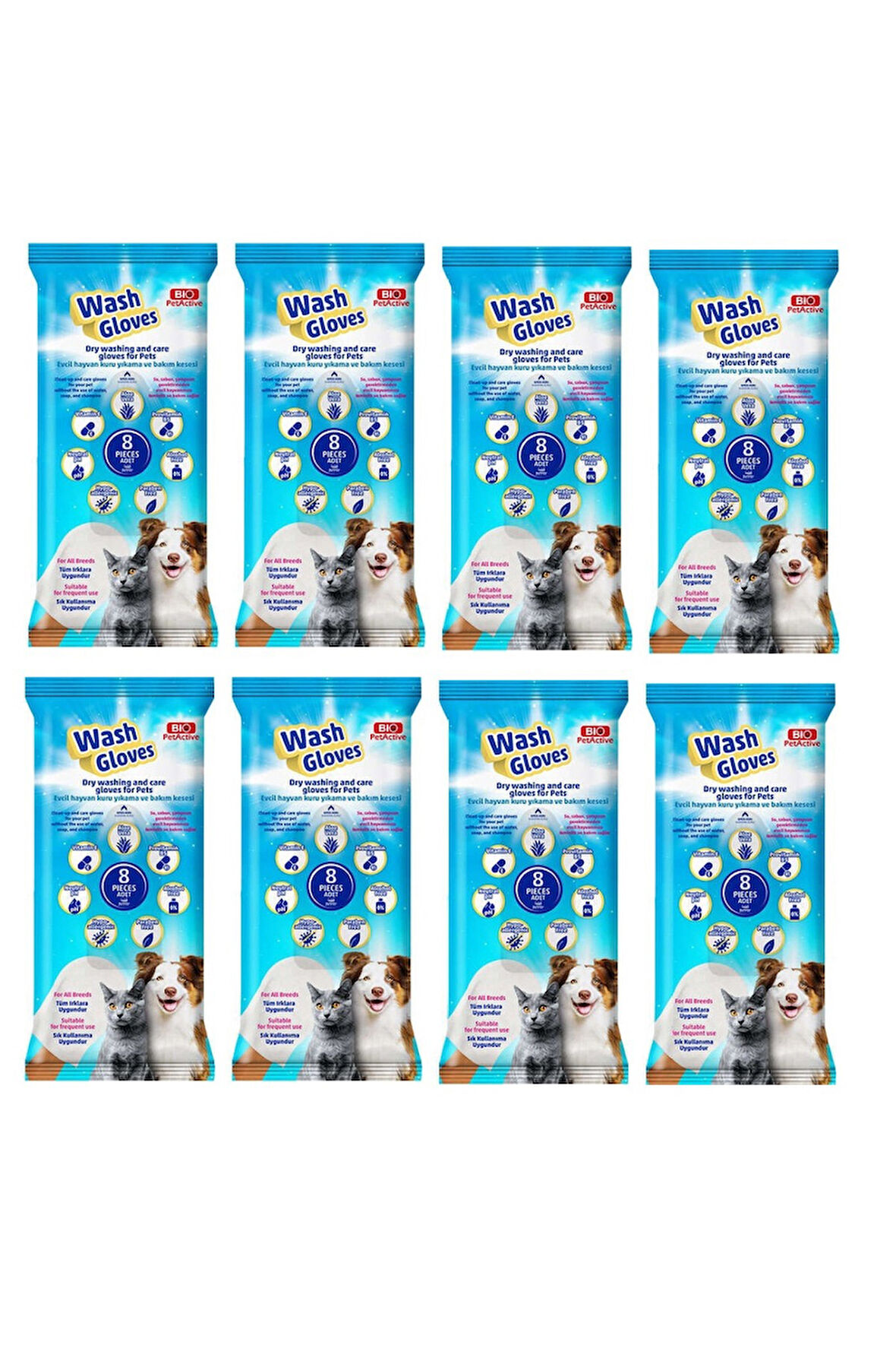 Bio PetActive Wash Gloves Kuru Yıkama ve Bakım Kesesi 8 Lİ  X 8 Paket