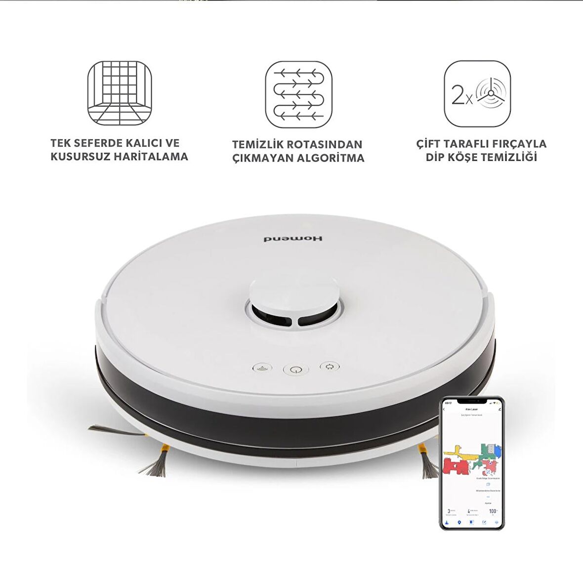 Homend Alex Laser 1281H Moplu ve Haritalamalı Akıllı Robot Süpürge 2023 Model