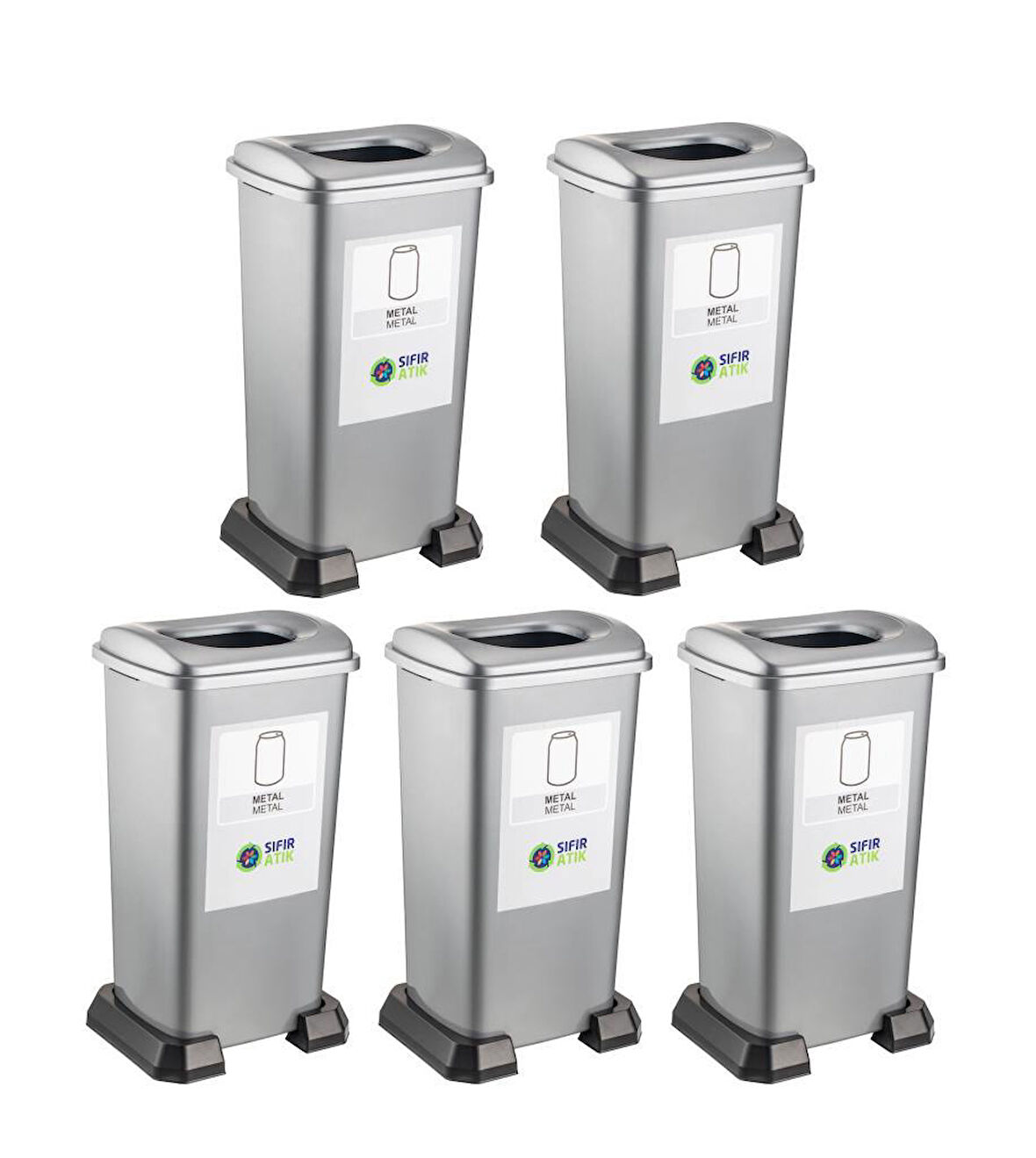 Omnipazar SY-4398 Sıfır Atık Metal Geri Dönüşüm Çöp Kutusu 70 lt Gri 5 Adet