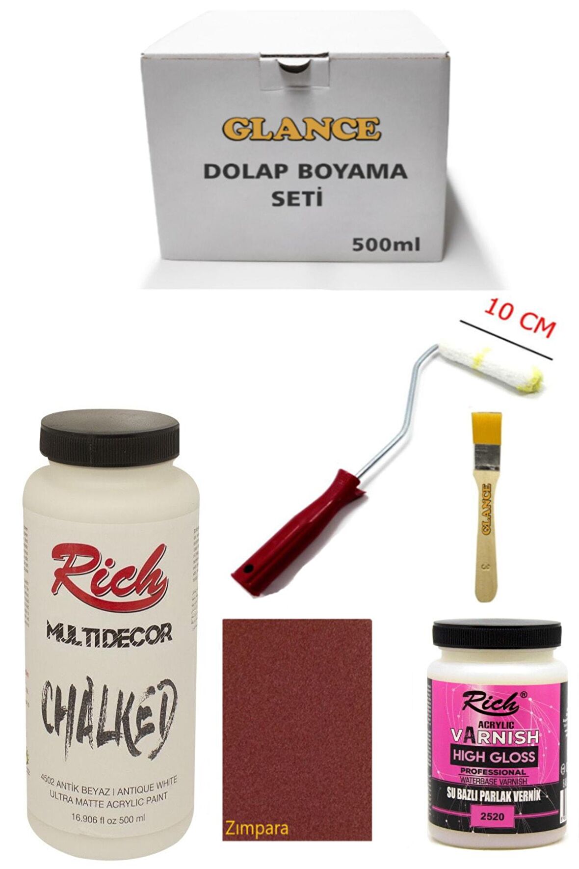 Rich Multi Decor Chalked Antik Beyaz 500 Ml Dolap Boyama Seti Mobilya Boyama Seti Parlak