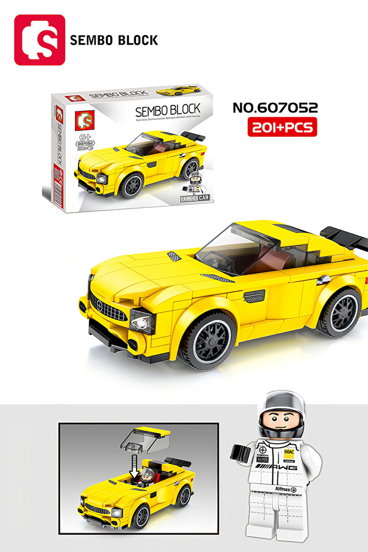 Sembo Block Mercedes-Benz GT-S 201 Parça yapı blokları Lego ile uyumlu (607052)