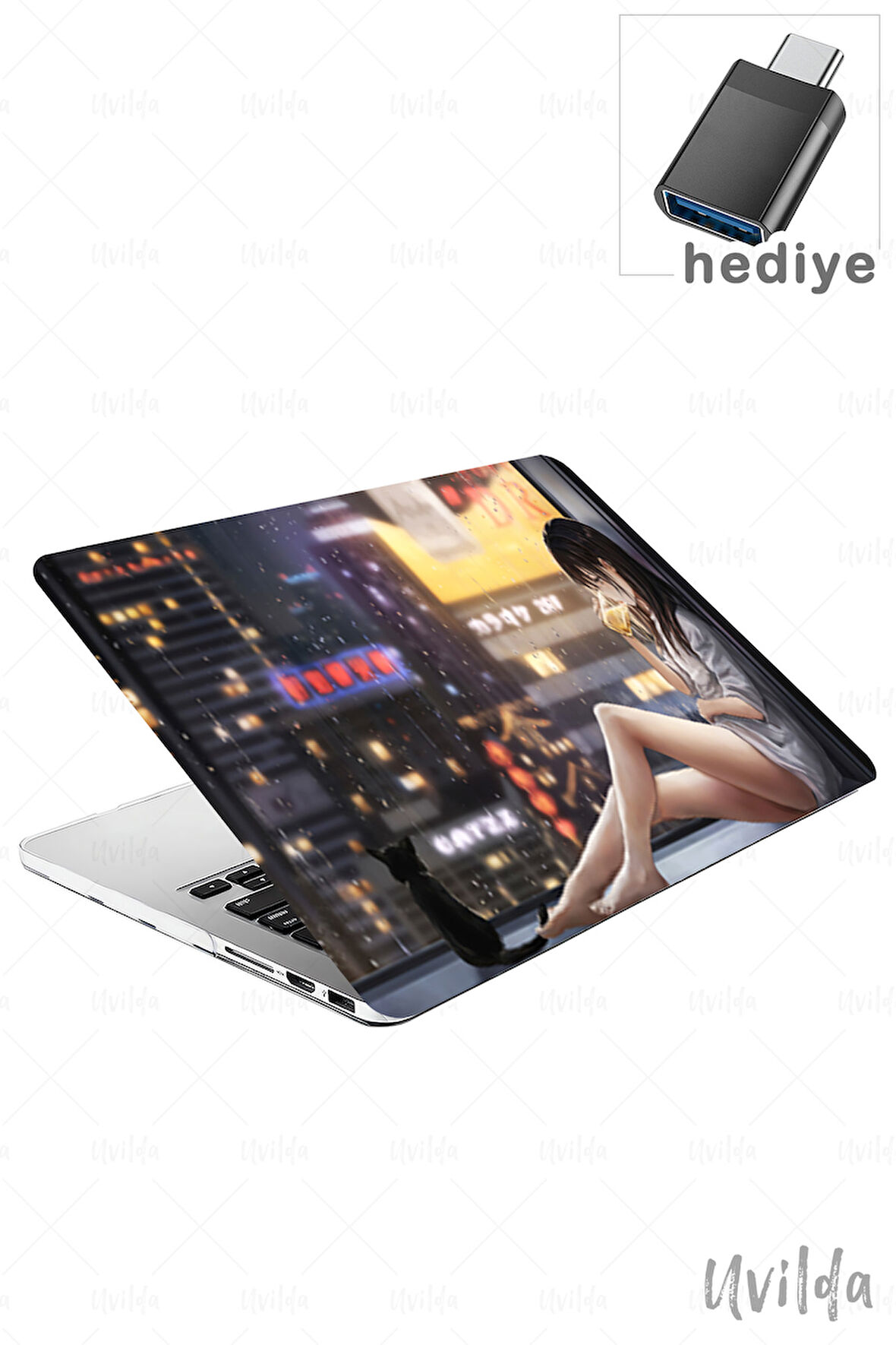 MacBook Pro 16 A2485 uyumlu Japon-21 Kapak Msoft Çay Kedi ve Kız
