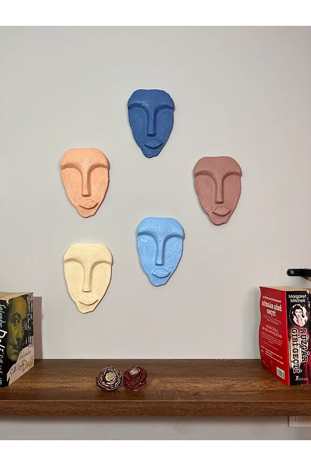 El Yapımı Minimalist Tasarım Dekoratif Duvar Maskları (MASKELERİ) 5'li Set