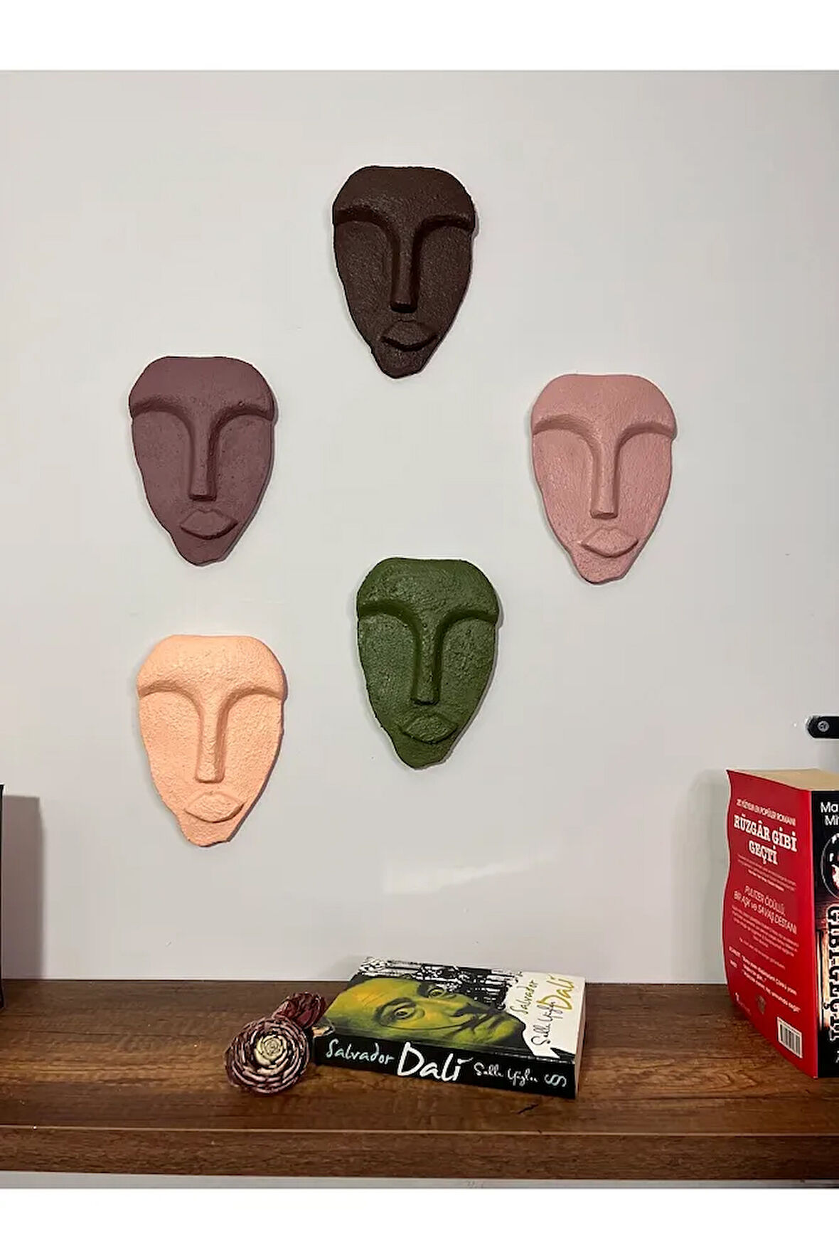 Özel Tasarım Dekoratif Duvar Maskeleri 5'li Set, Ev Dekoru, Kahverengi Dekor