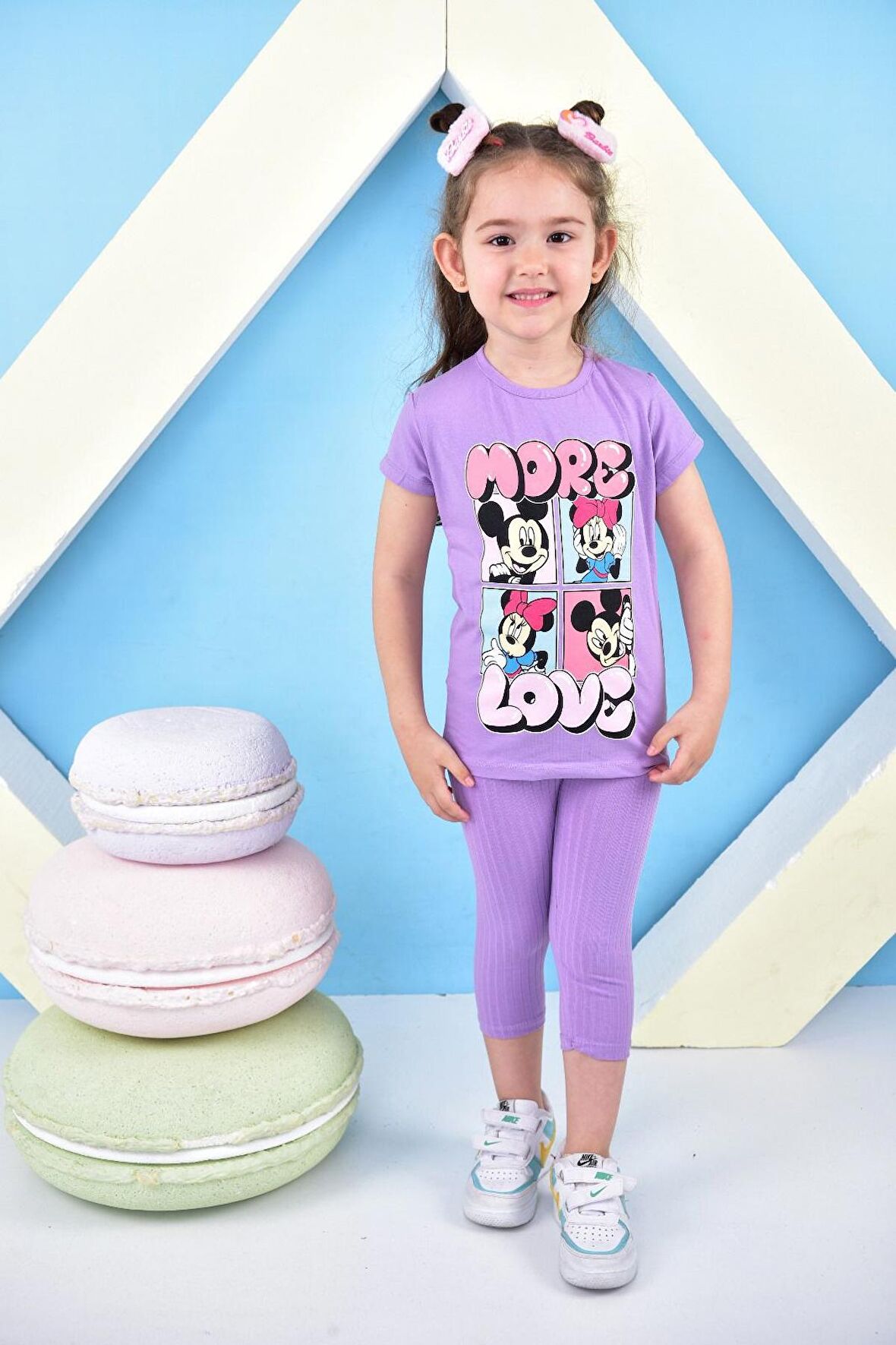 Kız Çocuk T-shirt Minie Mouse More Basklı Taytlı Takım