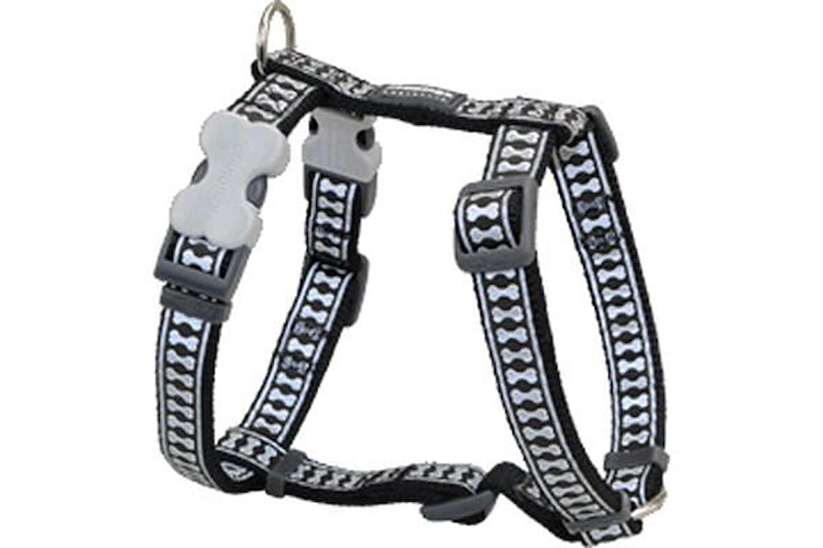 Red Dingo Reflektörlü Kemik Desenli Siyah Göğüs Tasması 25mm - KONG