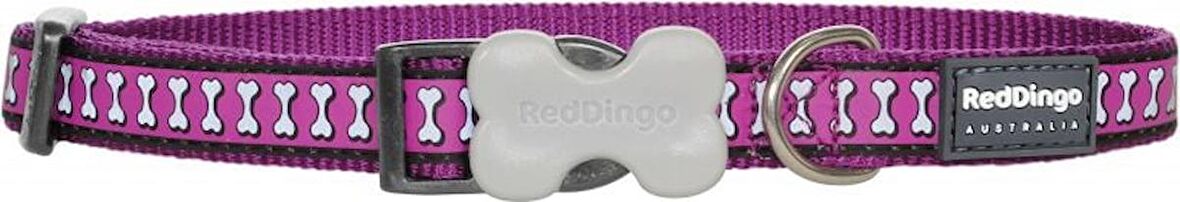 Reddingo Reflektörlü Kemik Desenli Mor Boyun Tasması S 15mm / 24-36 cm