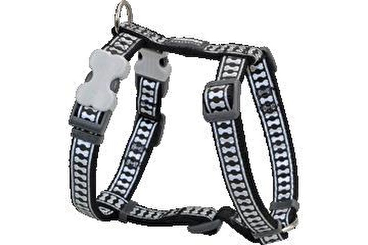 Red Dıngo Reflektörlü Kemık Desenlı Sıyah Gogus Tasması 15Mm