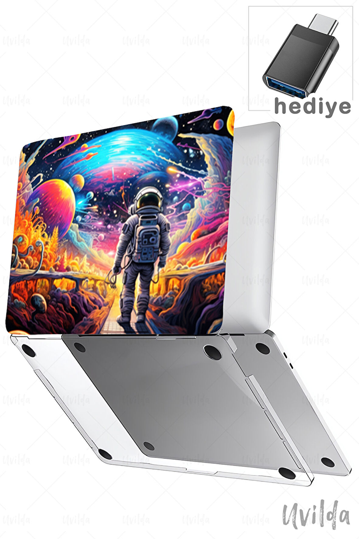 MacBook Air 15 A3114 A2941 uyumlu Kaos-4 Şeffaf Msoft Uzay Macerası