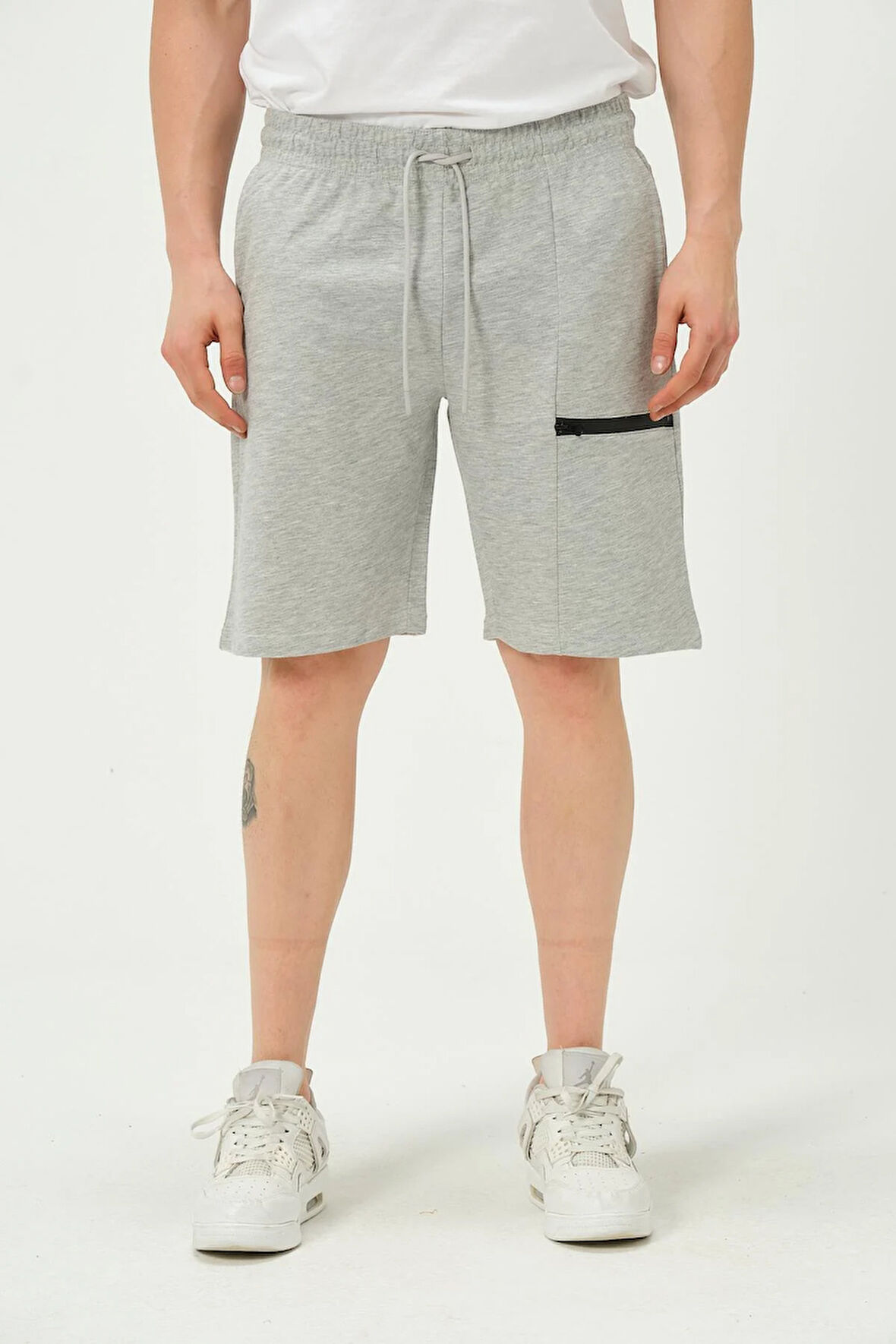 Erkek Fermuar Detaylı Şort Gri Melanj