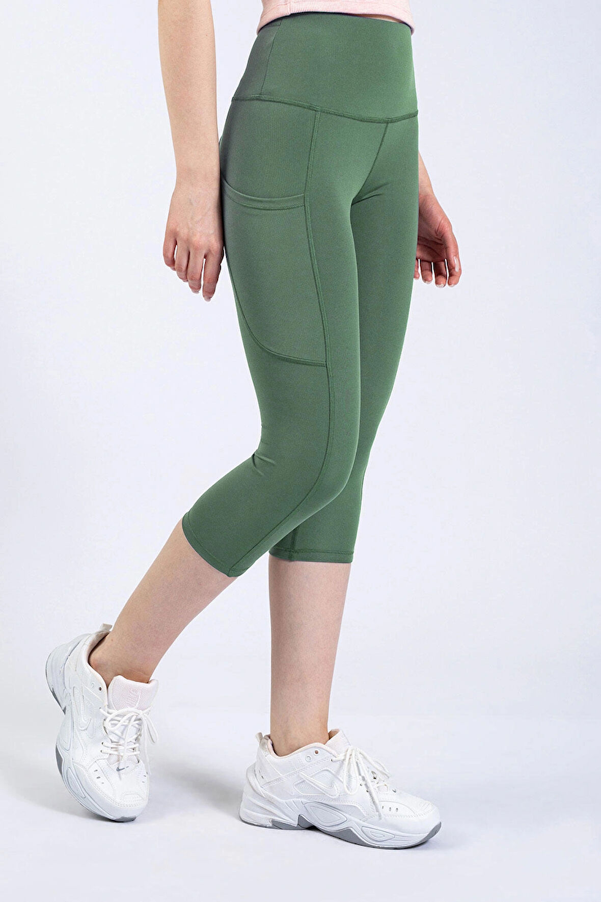 Snc Kadın Çağla Yeşili Cepli Yüksek Bel Toparlayıcı, Kapri Yoga Tayt 19"