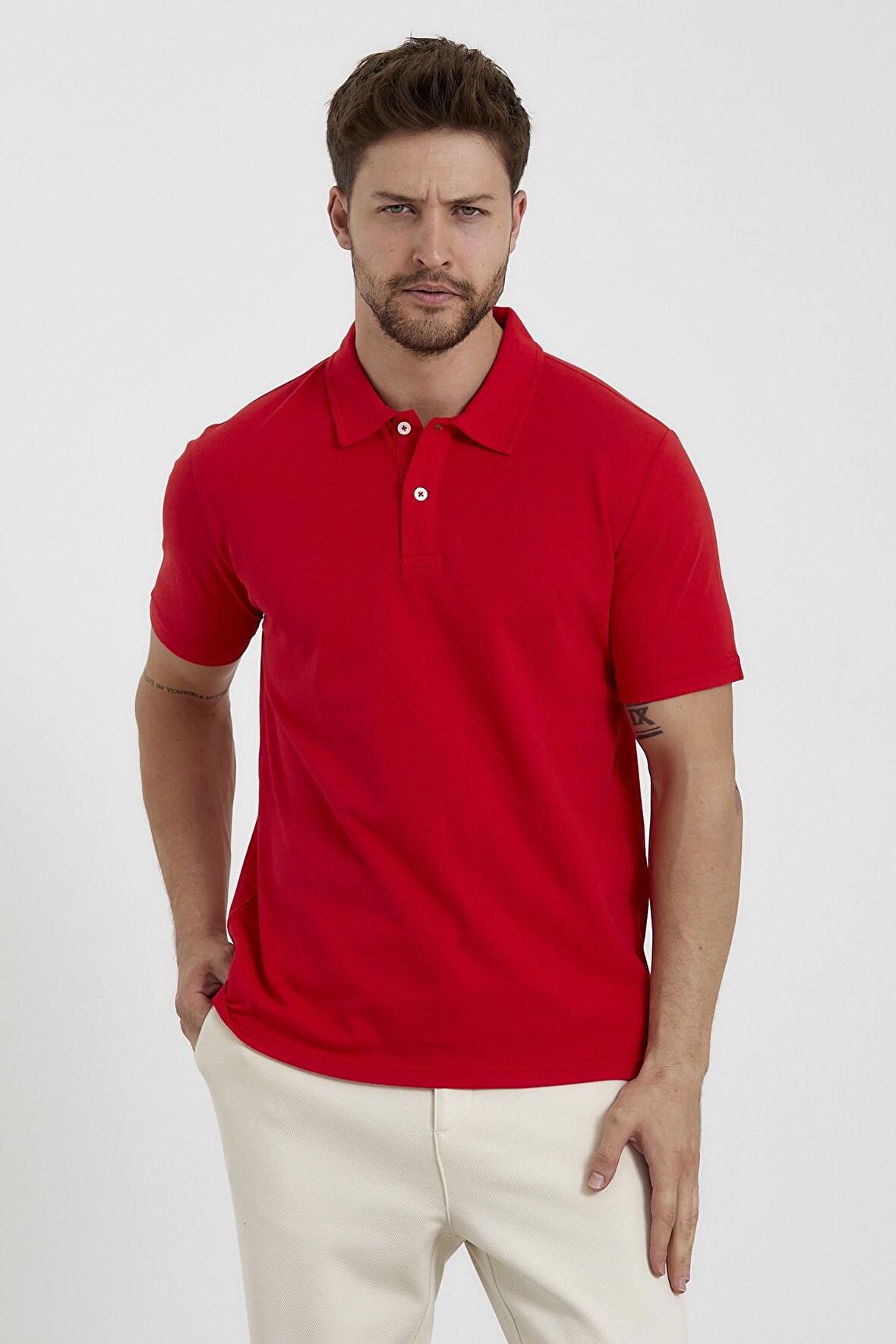 Erkek Basic Polo Yaka Tişört (Regular Fit) Kırmızı