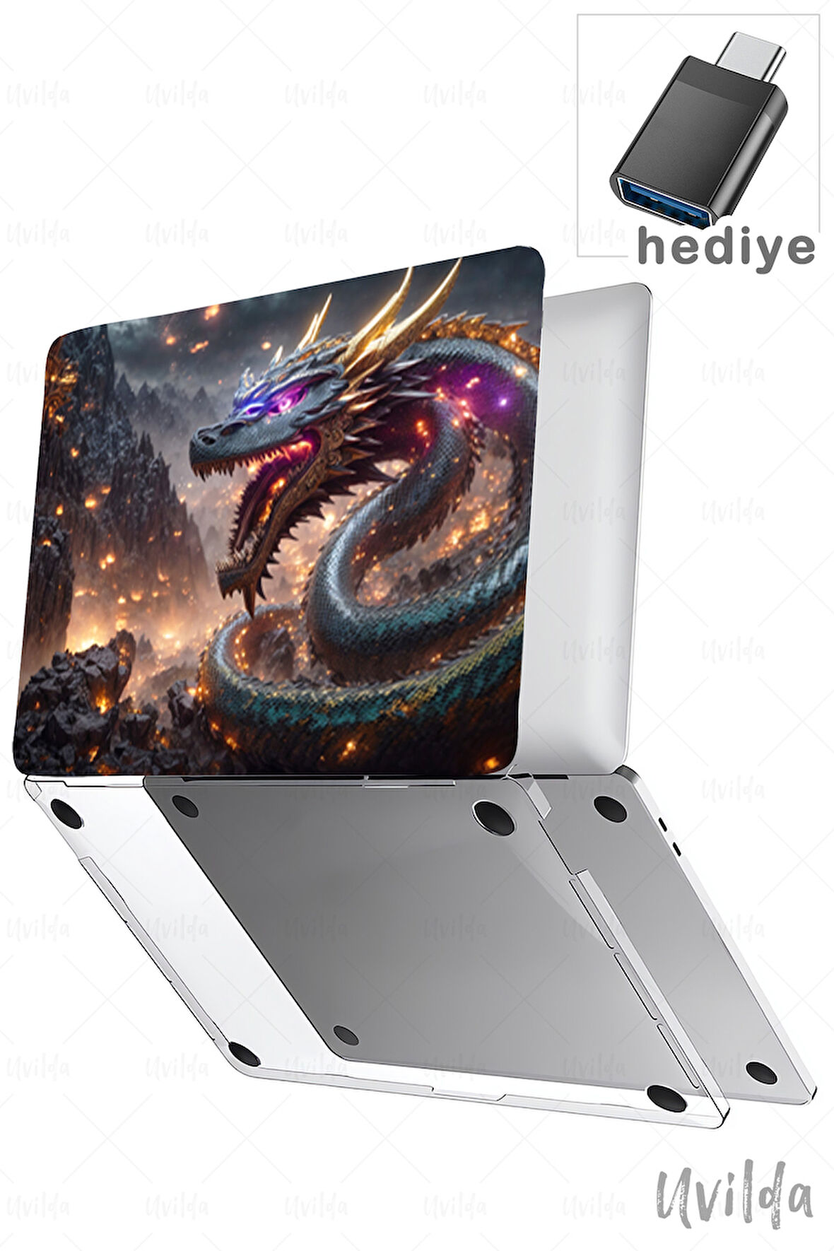 MacBook Air 15 A3114 A2941 uyumlu Nefes-15 Msoft Fit Baskılı Ejderha Işıklar