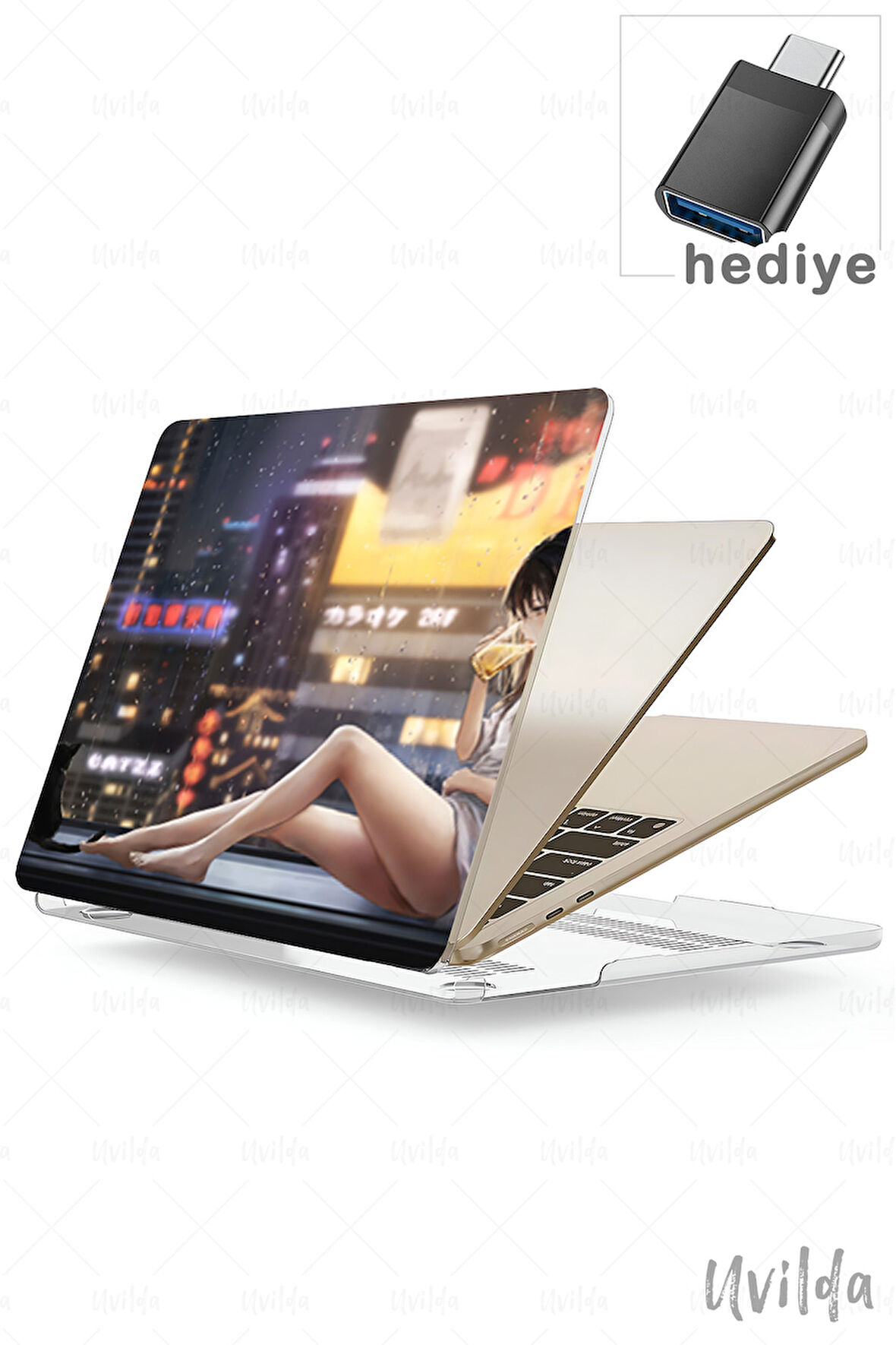 MacBook Pro 13 A2338 A2289 A2251 A2159 A1989 A1708 A1706 uyumlu Japon-21 Baskılı Msoft Çay Kedi ve Kız