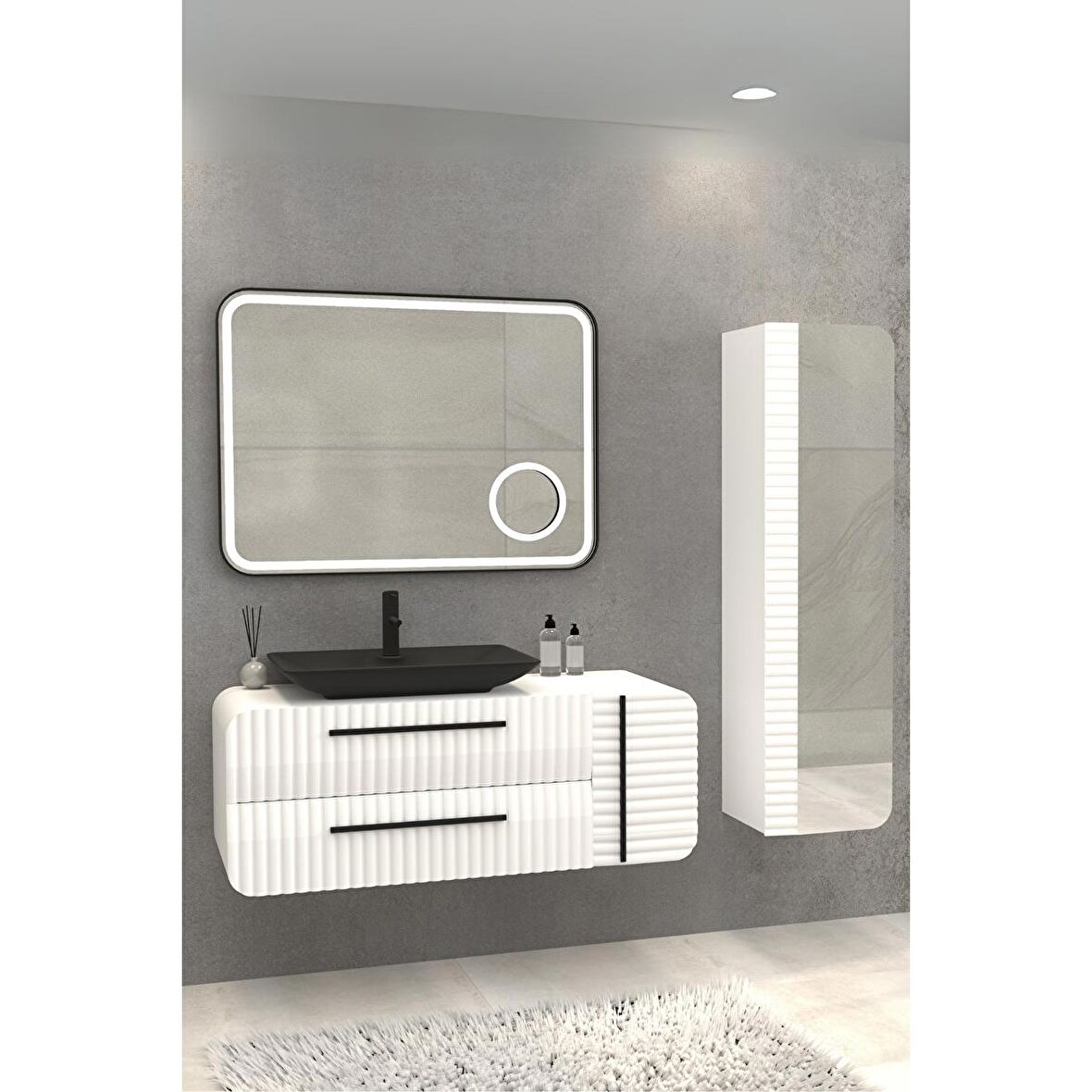 ANEMON 110 CM BANYO DOLABI  BEYAZ - BOY DOLAP DAHİL