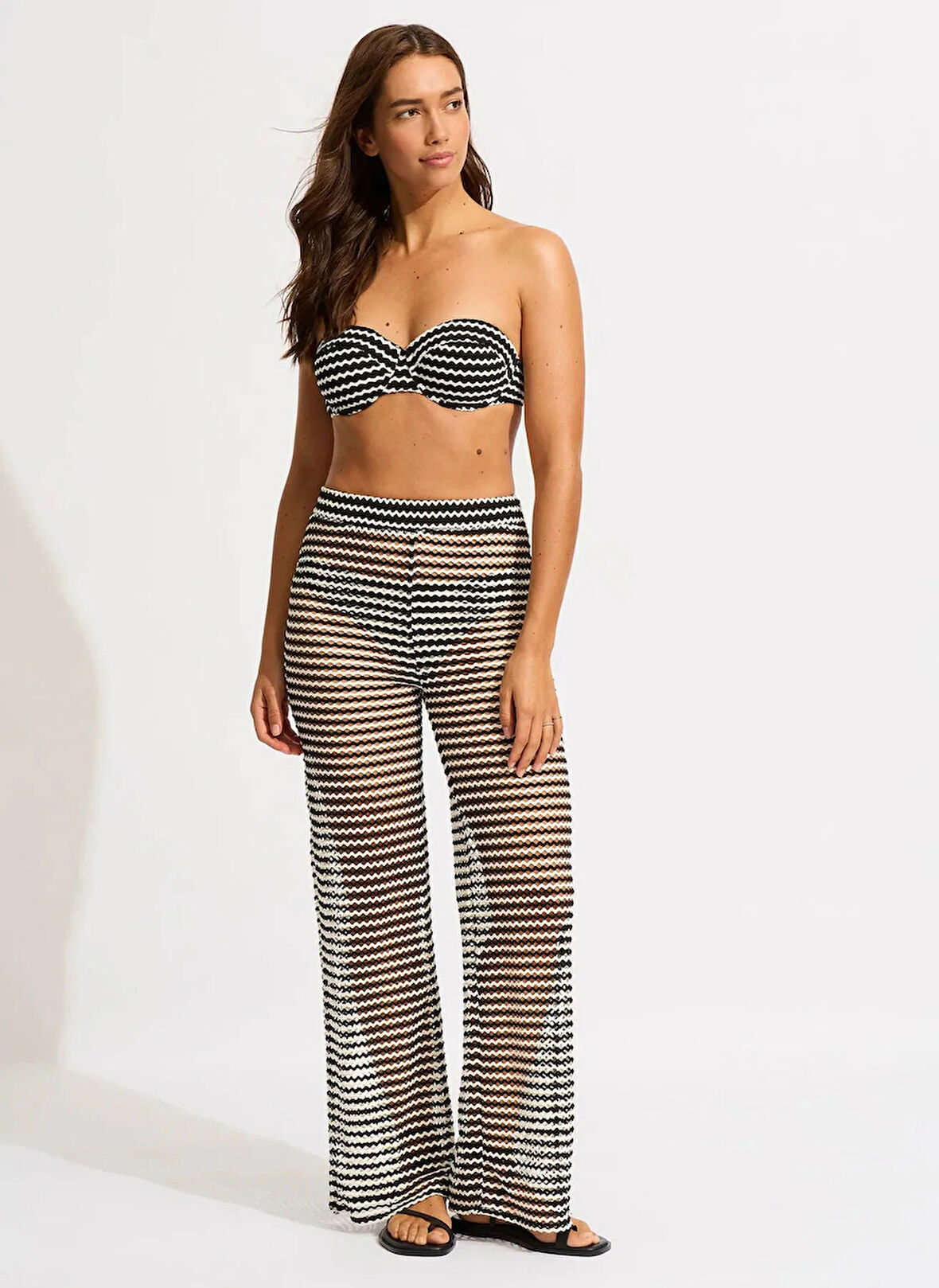 Siyah Kadın Normal Plaj Pantolonu 55094-PA