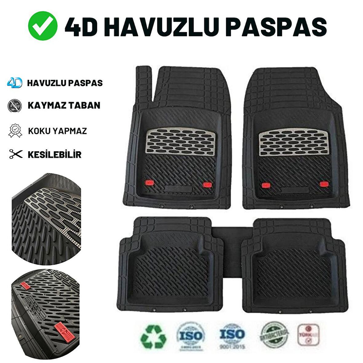 Fiat Punto 2019 4d Havuzlu Üniversal Yeni Nesil Pro Paspas Siyah - Gri