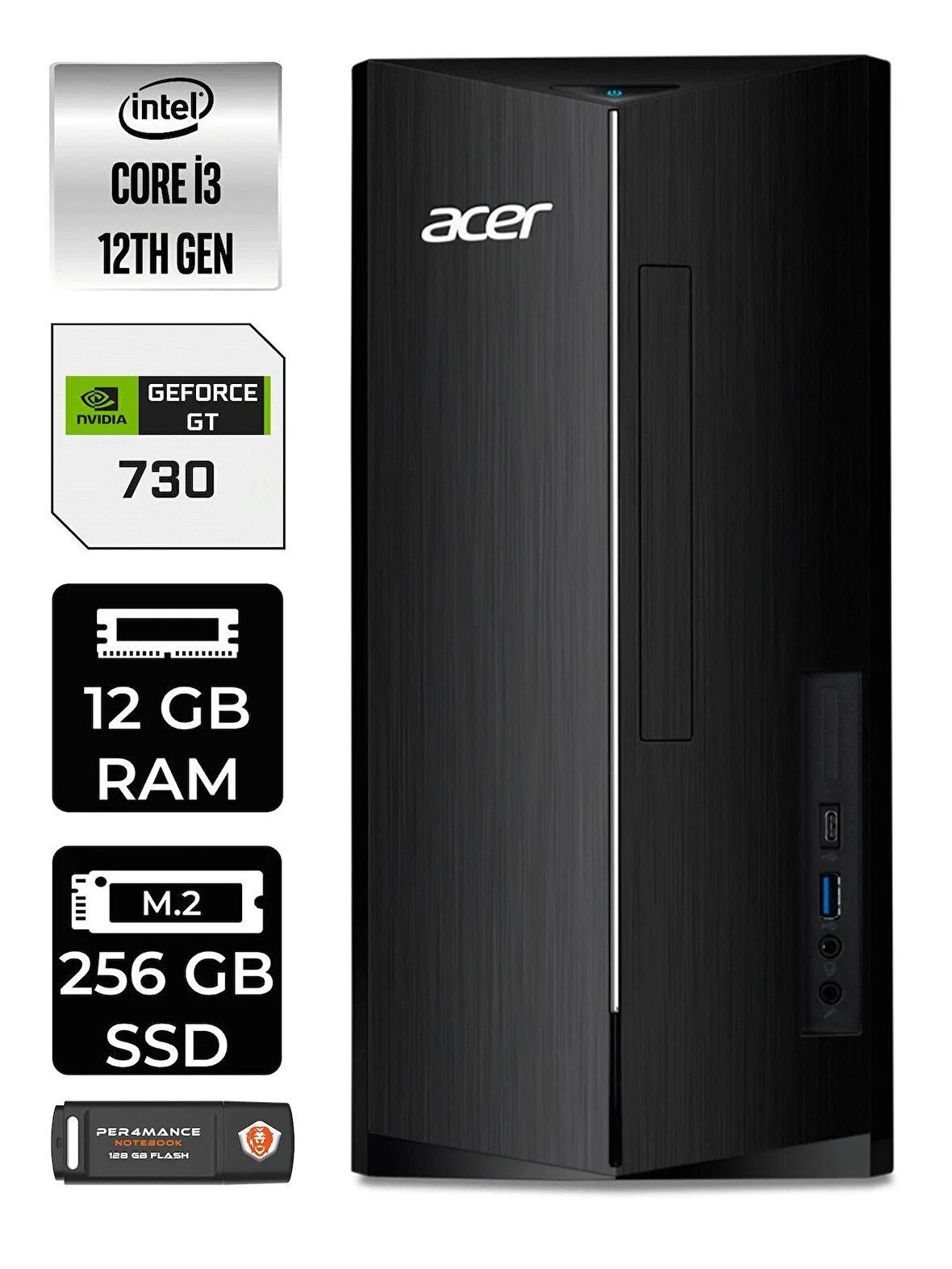 Lenovo NEO 50T i3 12100 12GB RAM 256GB SSD RX550/4GB FDOS 11SC001ATX MASAÜSTÜ PC & PER4 BELLEK