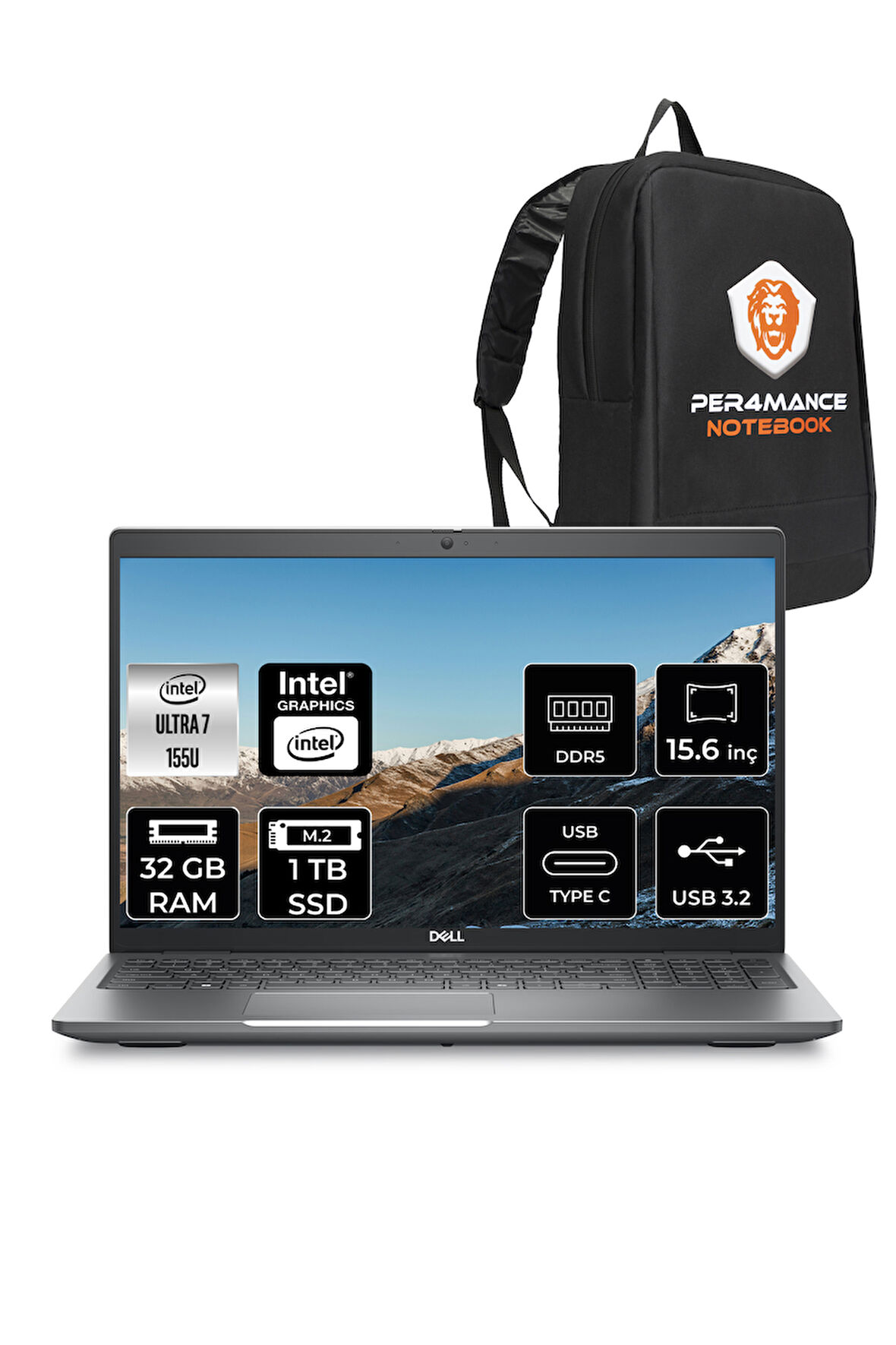 DELL Latitude 5550 Ultra 7 155U 32GB DDR5 1TB SSD 15.6'' FHD FDOS Dizüstü Bilgisayar & PER4 ÇANTA
