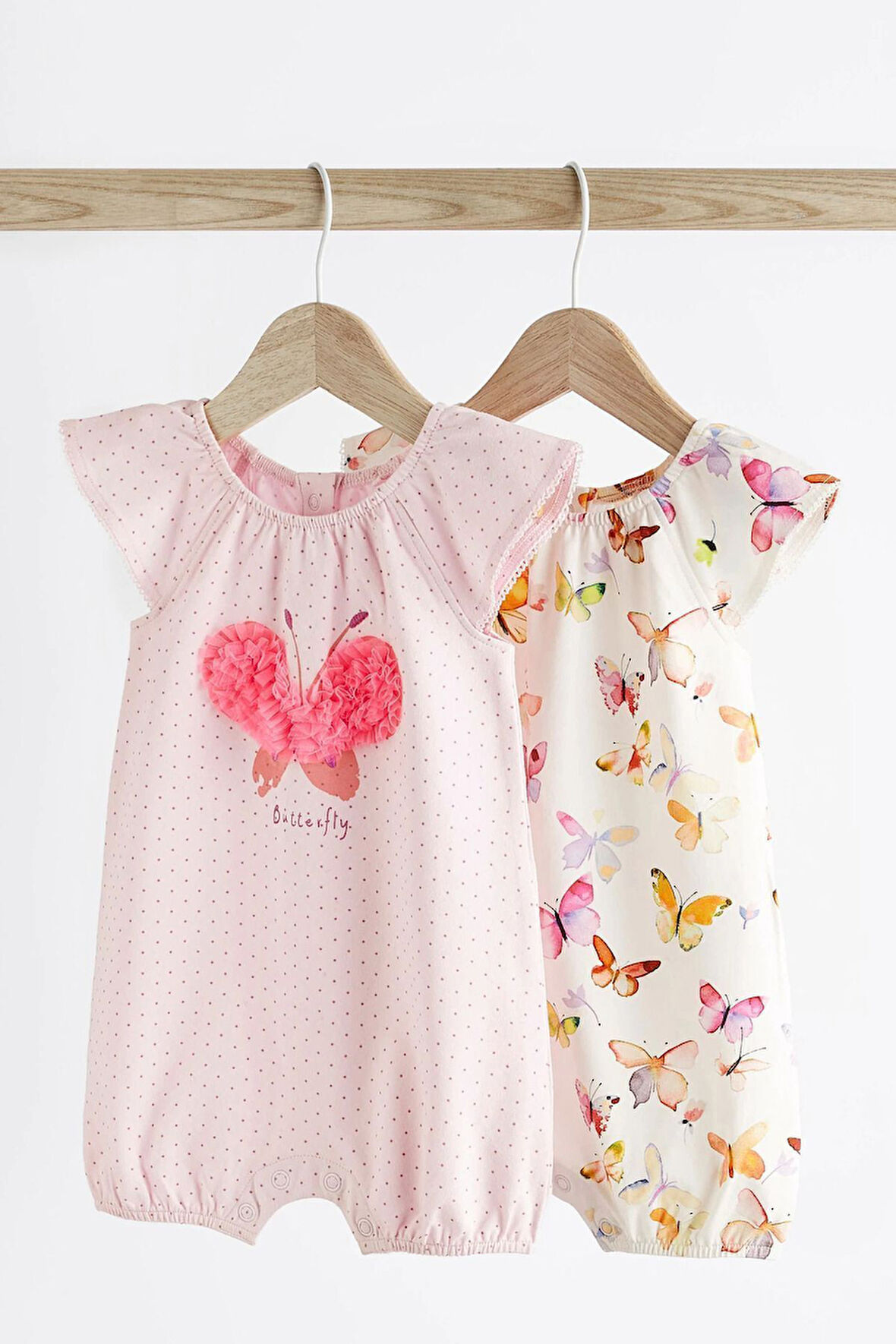 Next Baby %100 Organik Pamuklu Kelebek İşlemeli 2’li Romper Set ALY00912