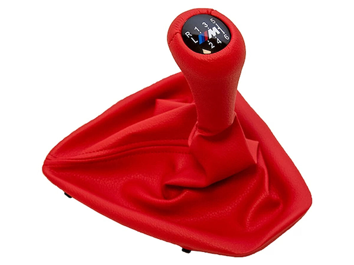 BMW Topuzlu Vites Körüğü E90+LCI E92+LCI -6 İleri- Man.Şanz; Kırmızı Suni Deri -///M-