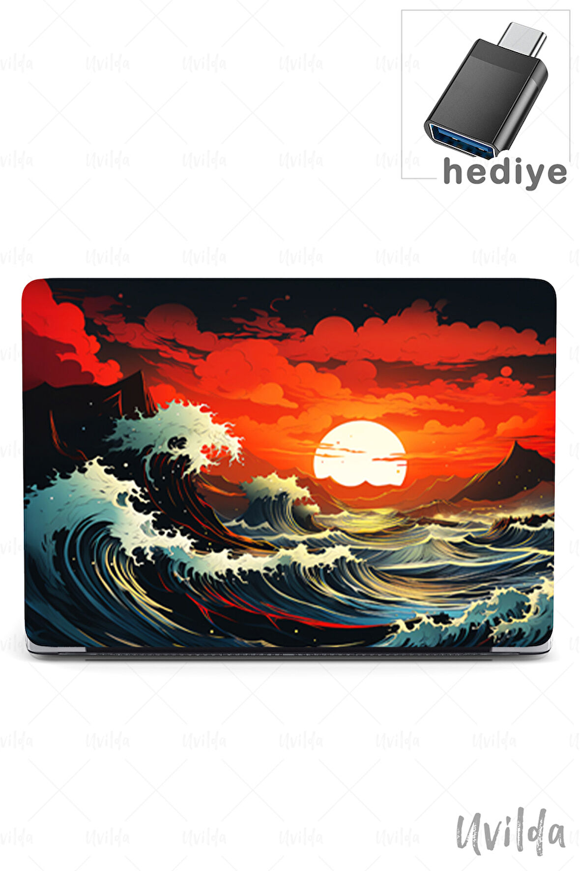 MacBook Air 13.6 A3113 A2681 uyumlu Japon-20 UVMsoft Kızıl Günbatımı