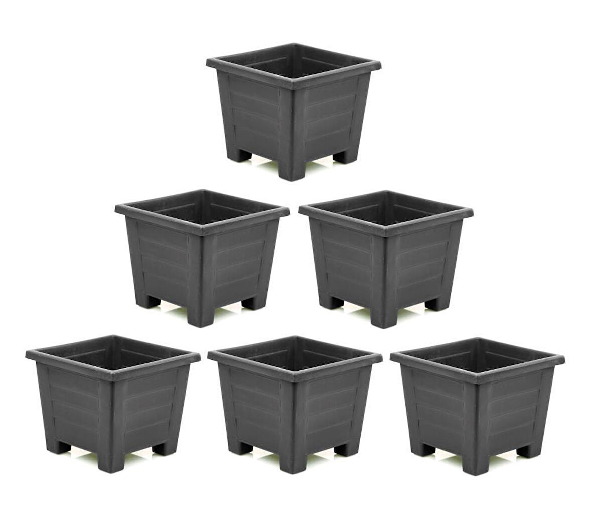 Omnipazar  SY-5848 Dekoratif Plastik Kare Ayaklı Saksı 30 lt Antrasit 6 Adet