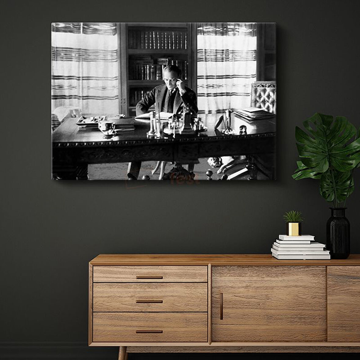 Atatürk ve Çalışma Odası - Devlet İşlerinde Kanvas Tablo