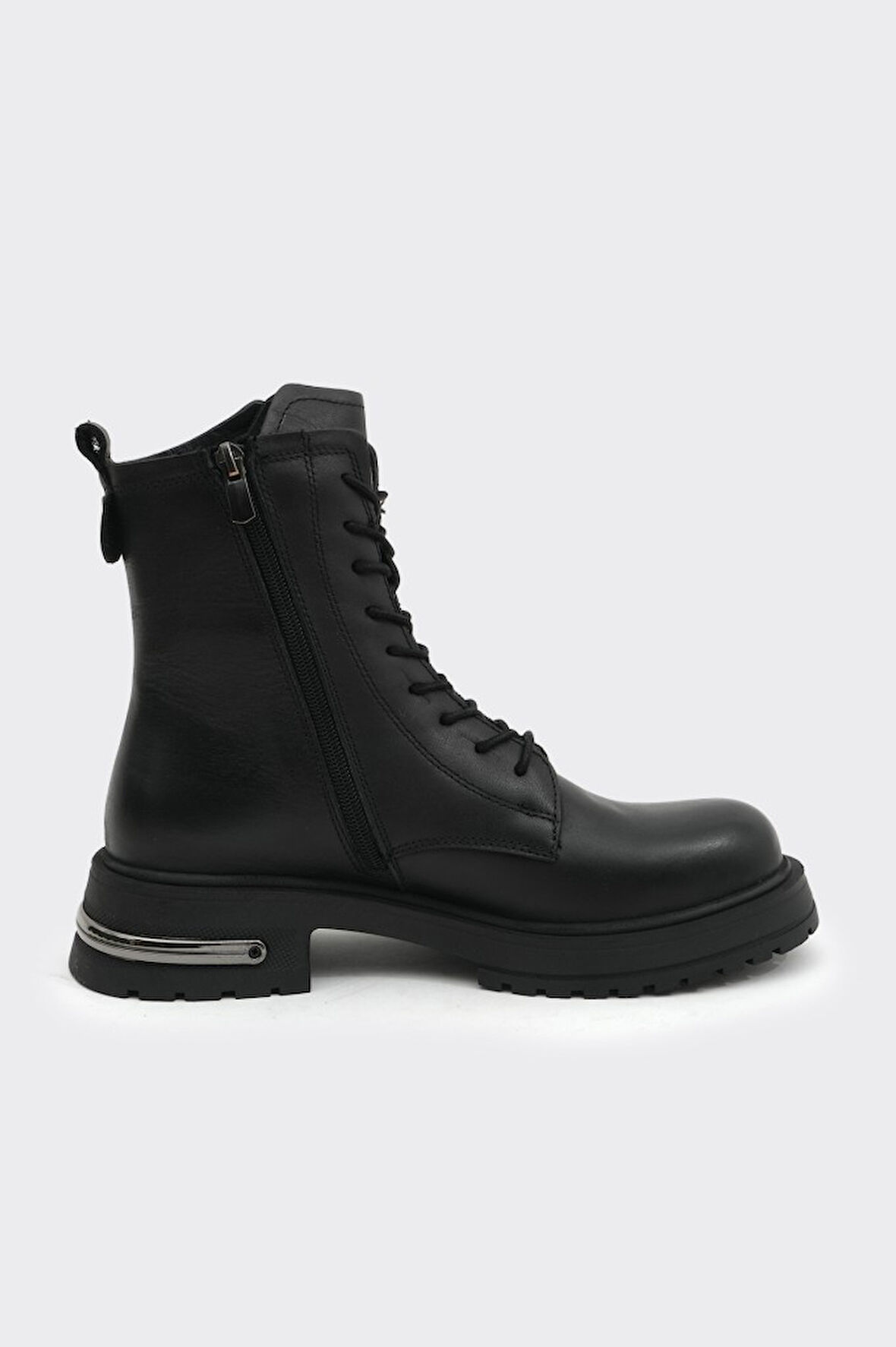 Hakiki Deri Bağcıklı Fermuarlı Kadın Bot