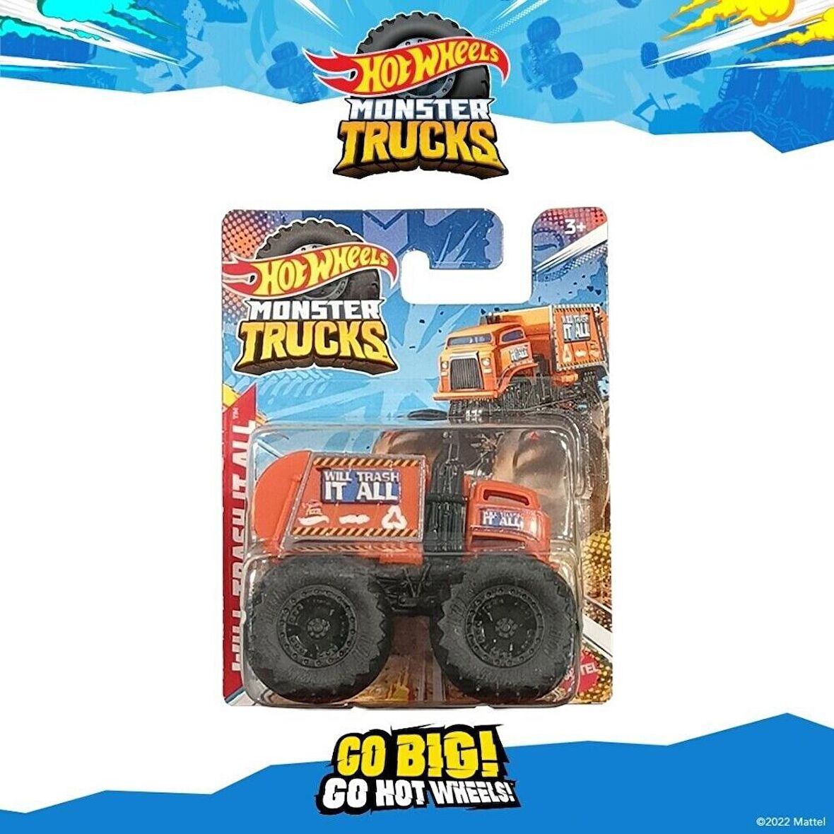 Hot Wheels Monster Truck Will Trash It All Orange Garbage Mattel 2022 1/64