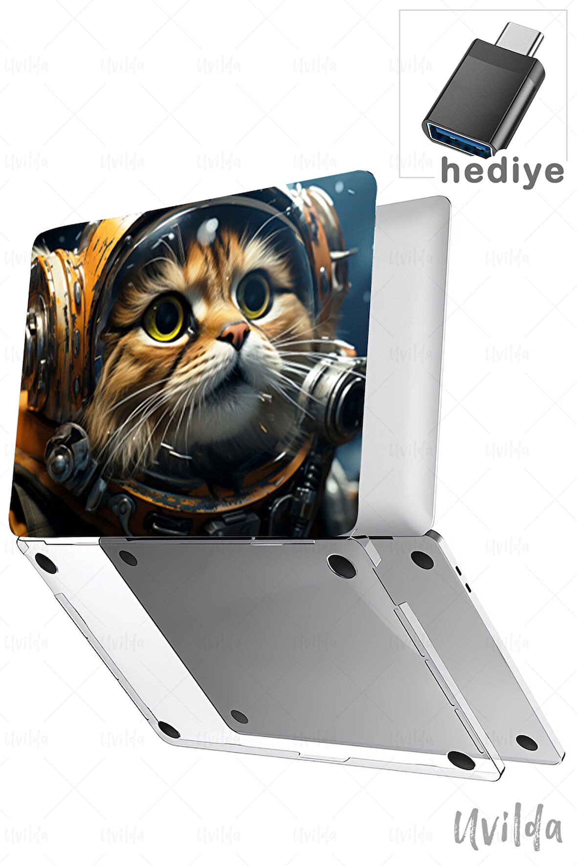 MacBook Air 15 A3114 A2941 uyumlu Nefes-2 Msoft Ultra HD Astronot Kedi