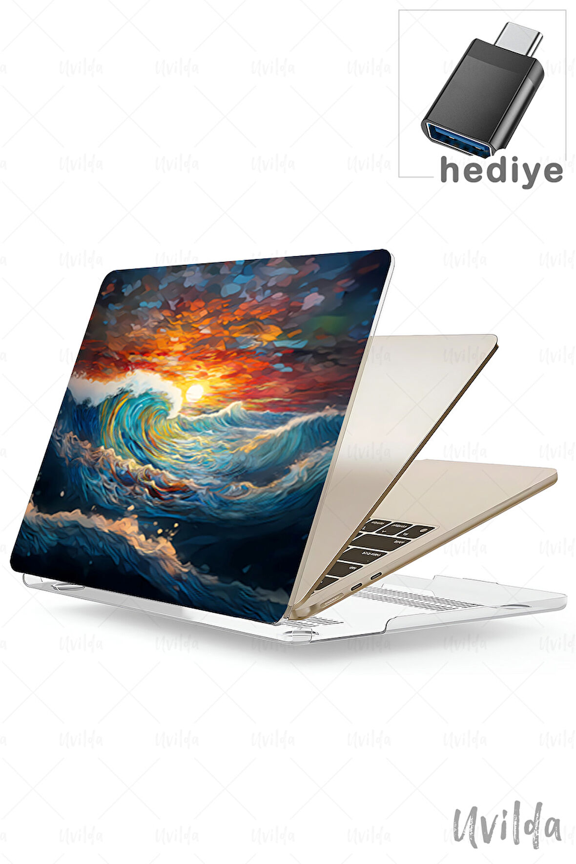 MacBook Pro 13 A2338 A2289 A2251 A2159 A1989 A1708 A1706 uyumlu Derin 4 UV Msoft PVC Gün Dalgalar